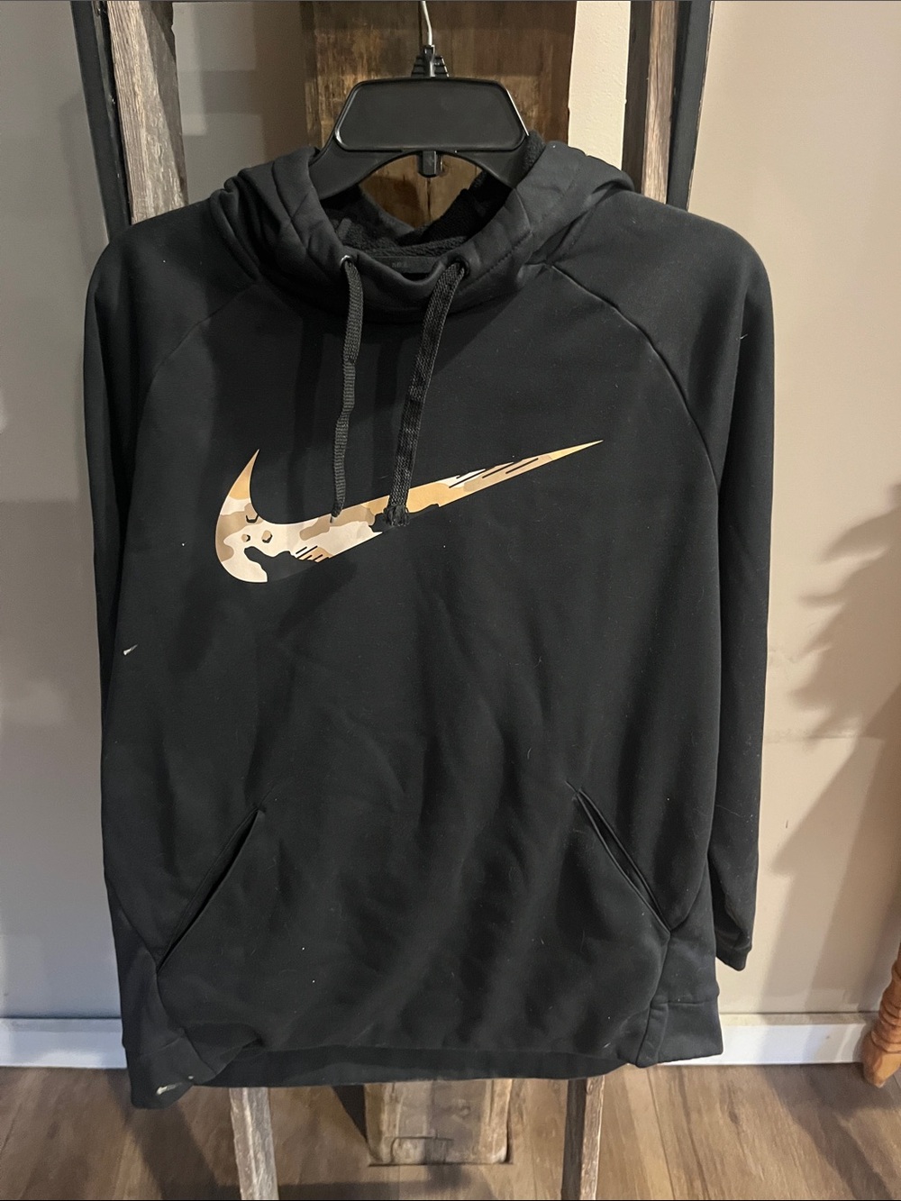 Nike Black Zip-Up Sweatshirt with Tan Camo Swoosh